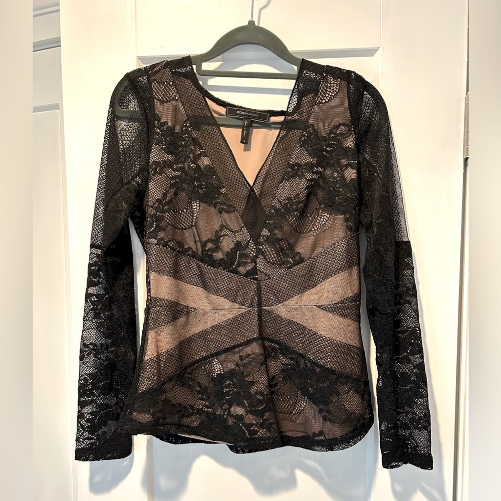 Black lace shirt. Bcbg. Size S.